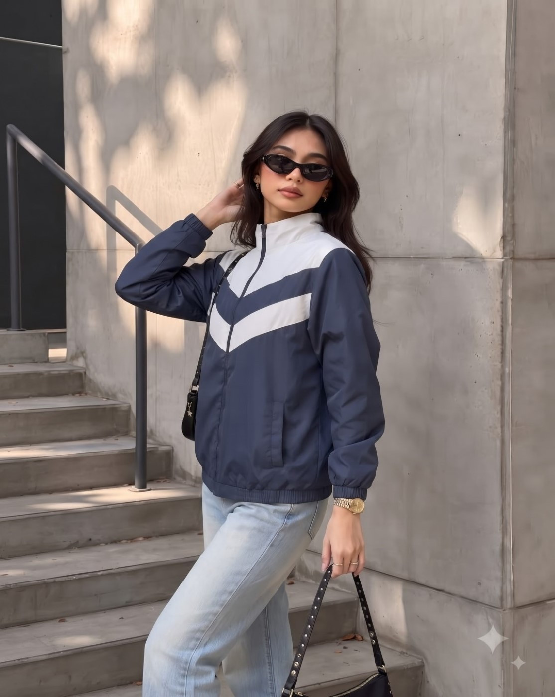 women windcheater jacket (navy white chevron)