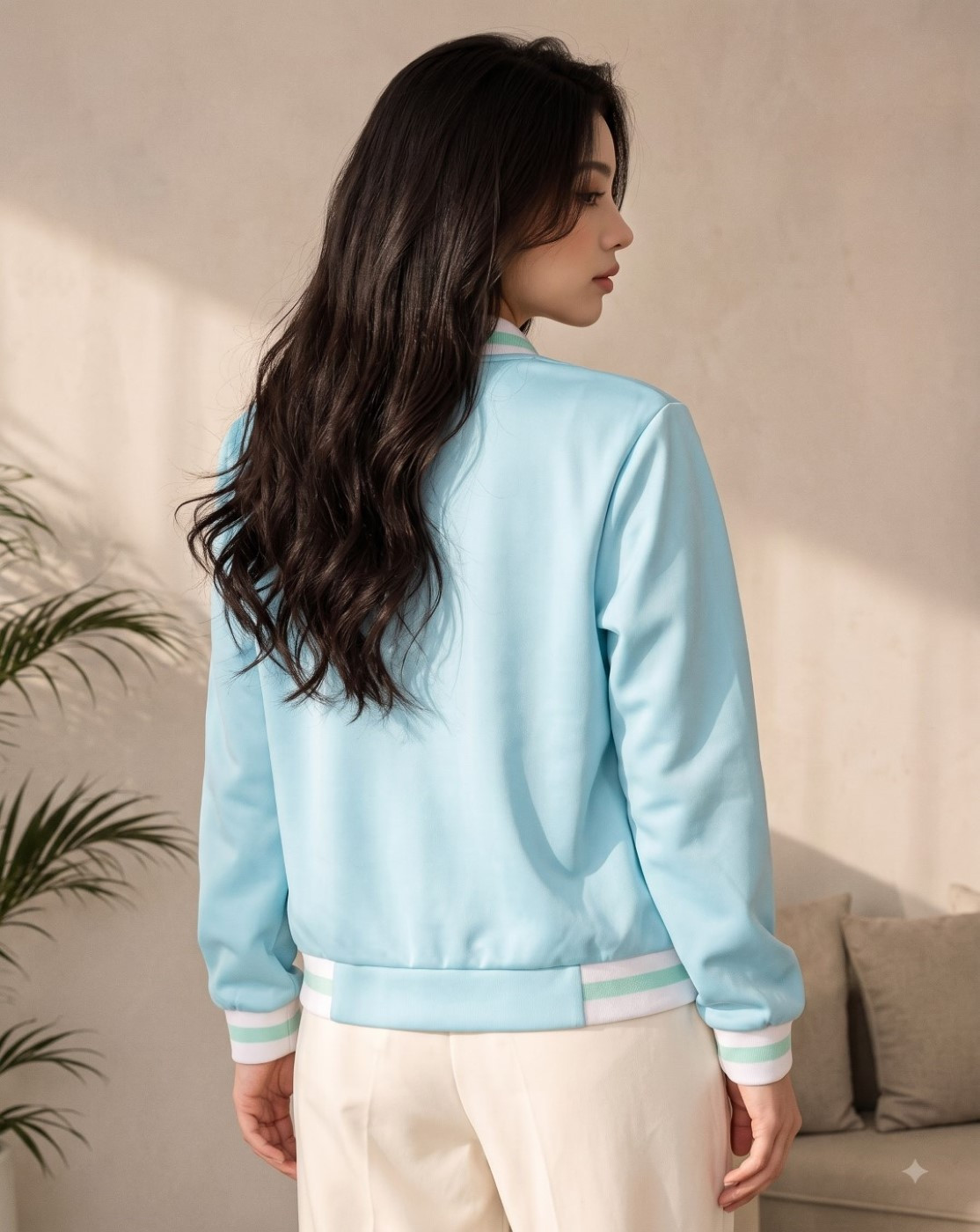 women varsity bomber jacket (sky blue)