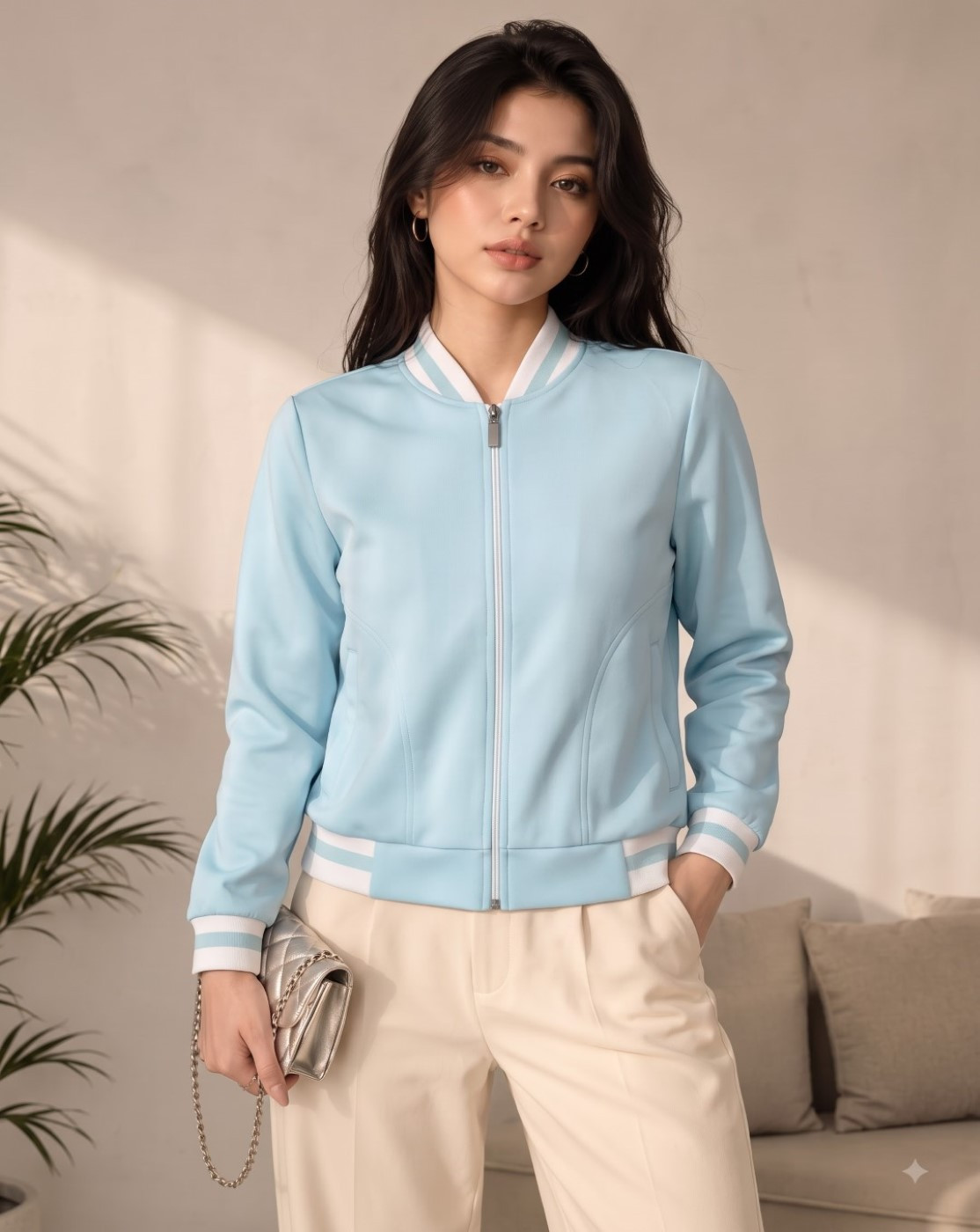 women varsity bomber jacket (sky blue)
