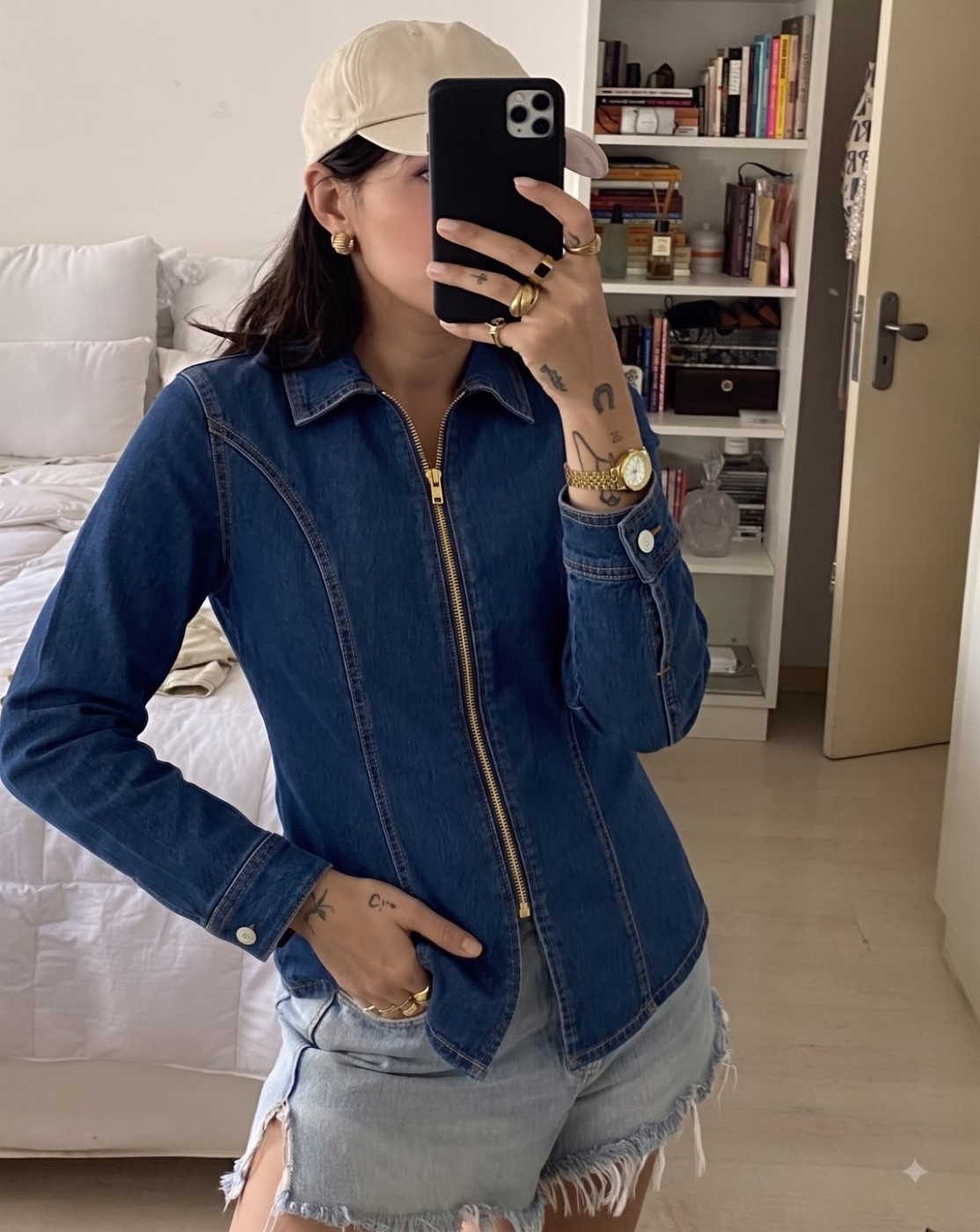 women denim zip jacket (blue)