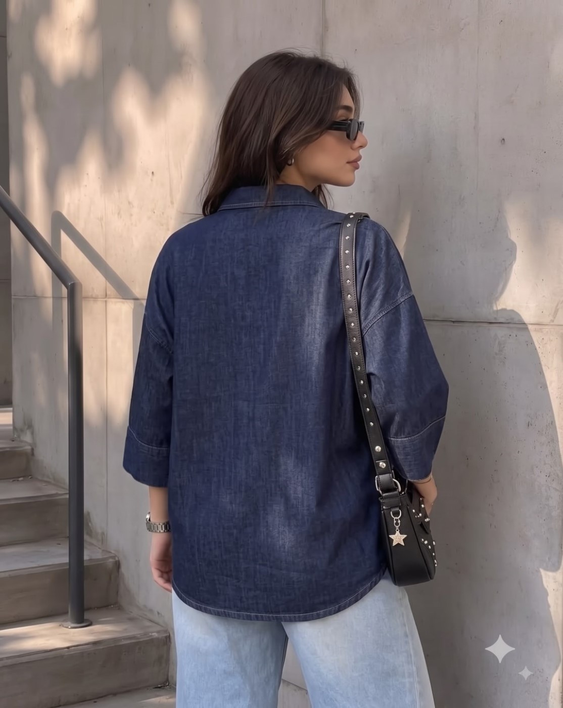 women oversized denim shirt (dark blue)