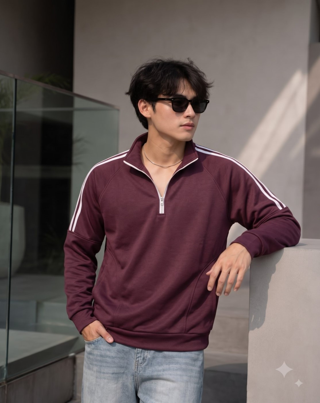men half zip sweatshirt (maroon)