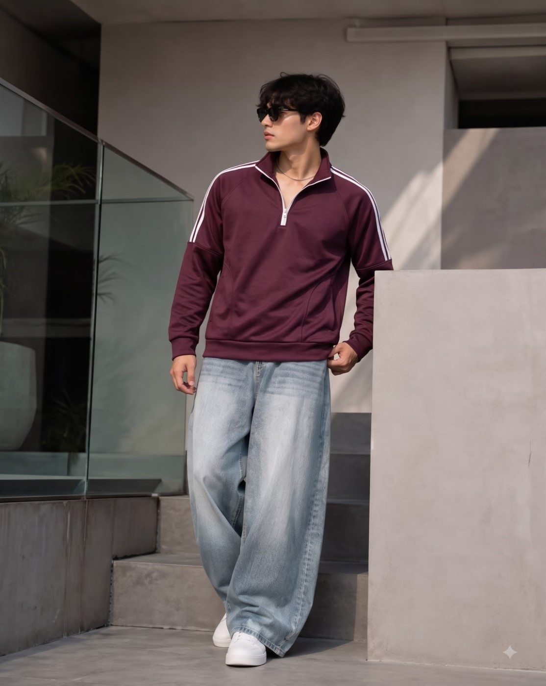 men half zip sweatshirt (maroon)