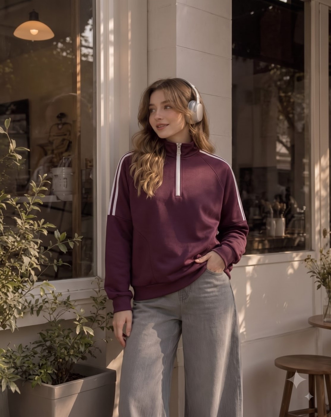 women half zip sweatshirt (maroon)