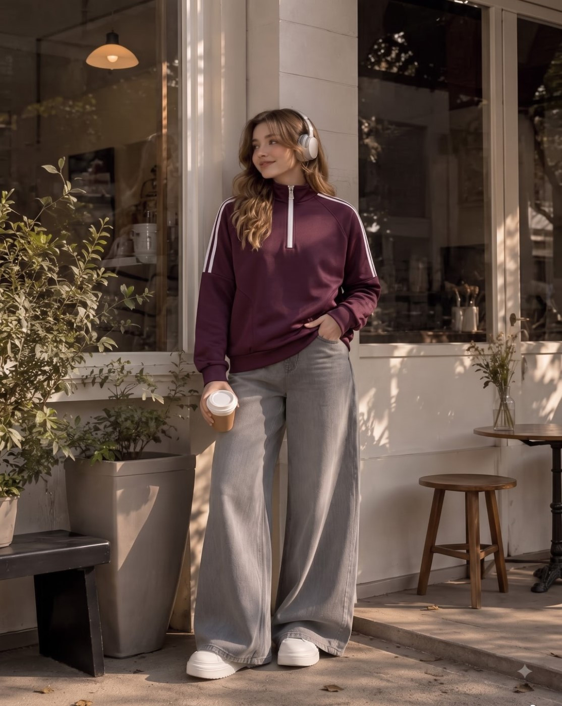 women half zip sweatshirt (maroon)