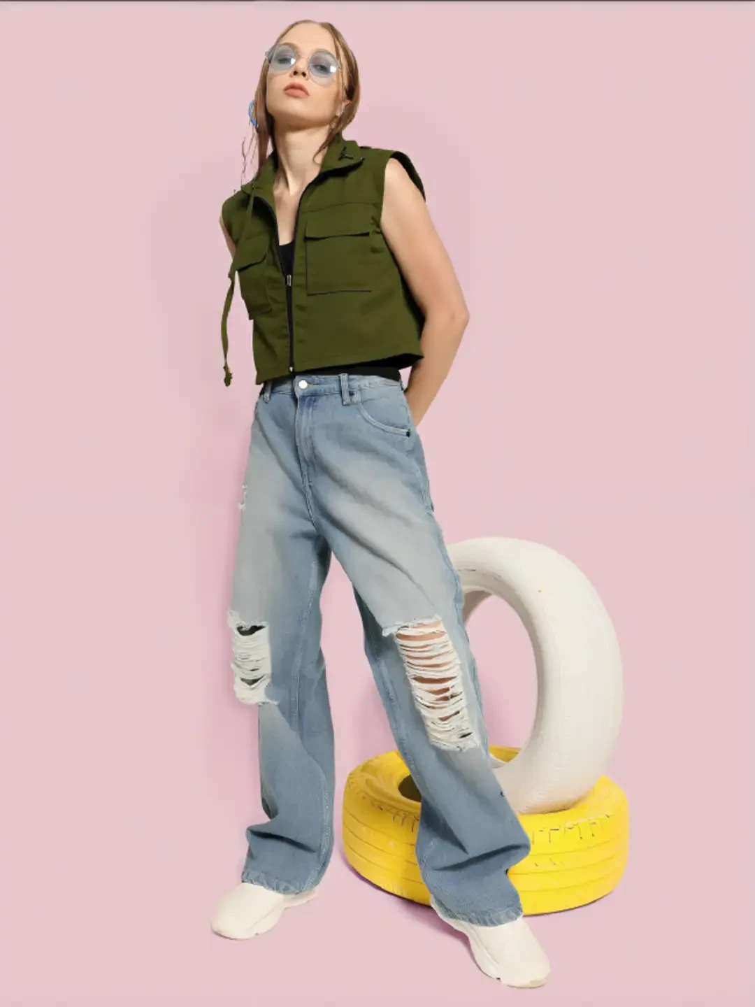 Olive crop shirt(7308_OLIVE)