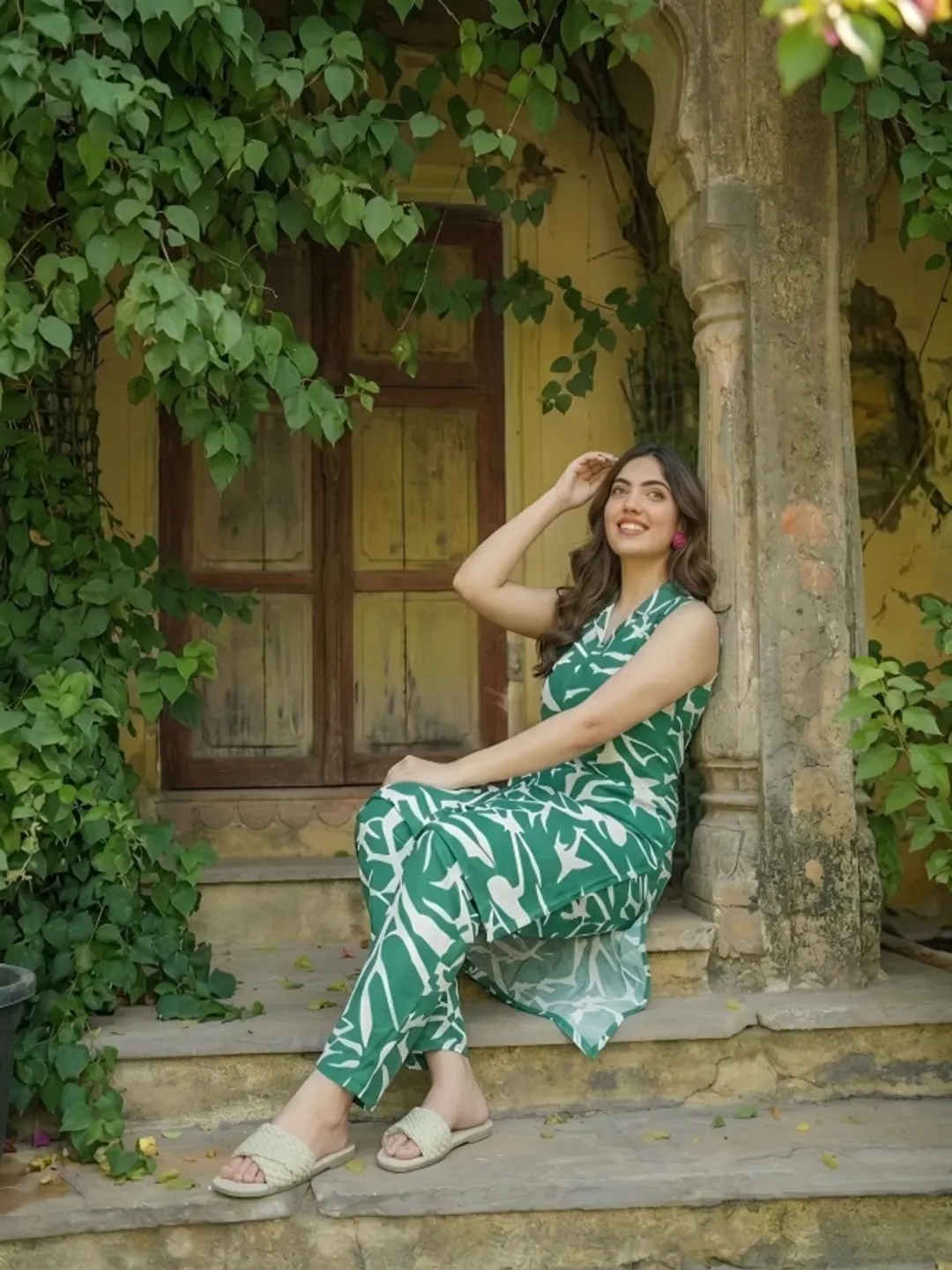 Women Printed Co-ord set Green