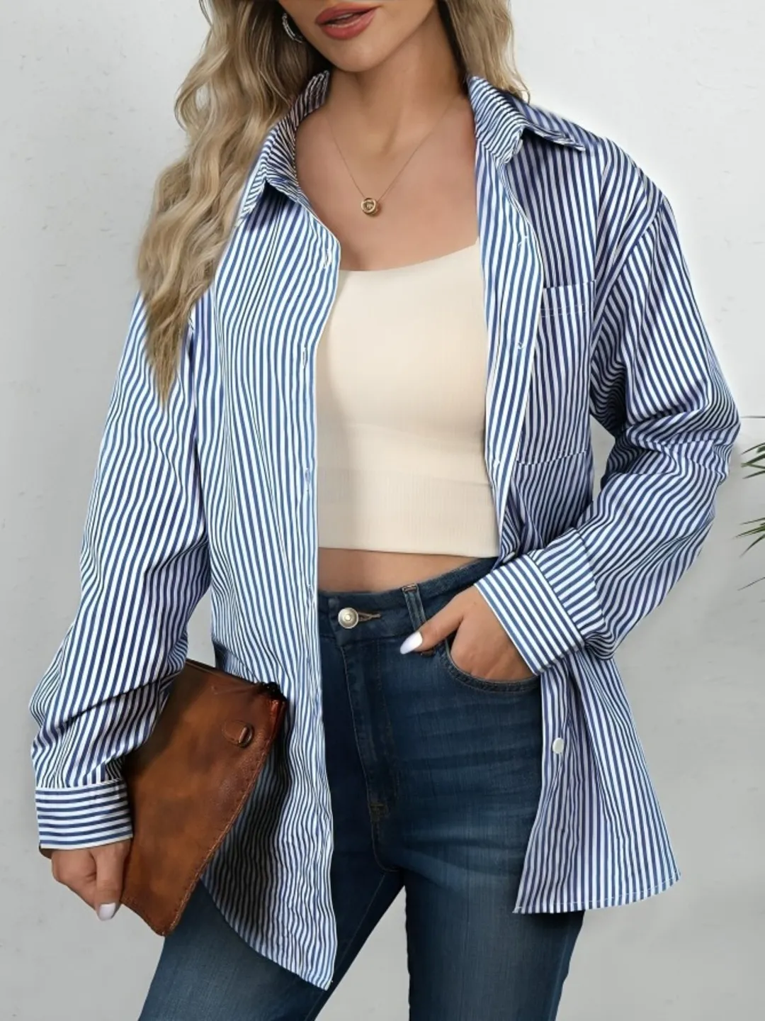 womens blue stripe shirt