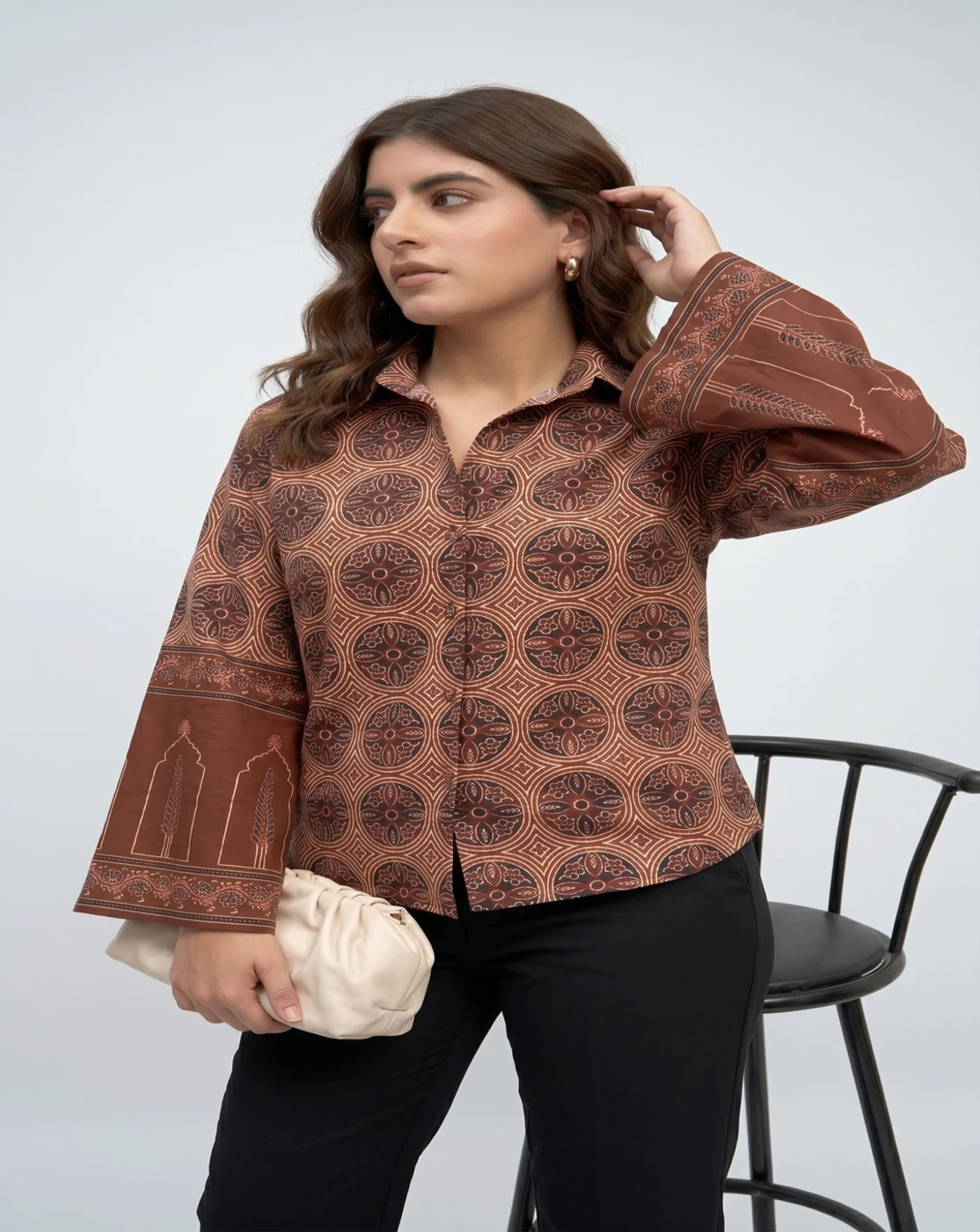 rustic brown charm printed shirt