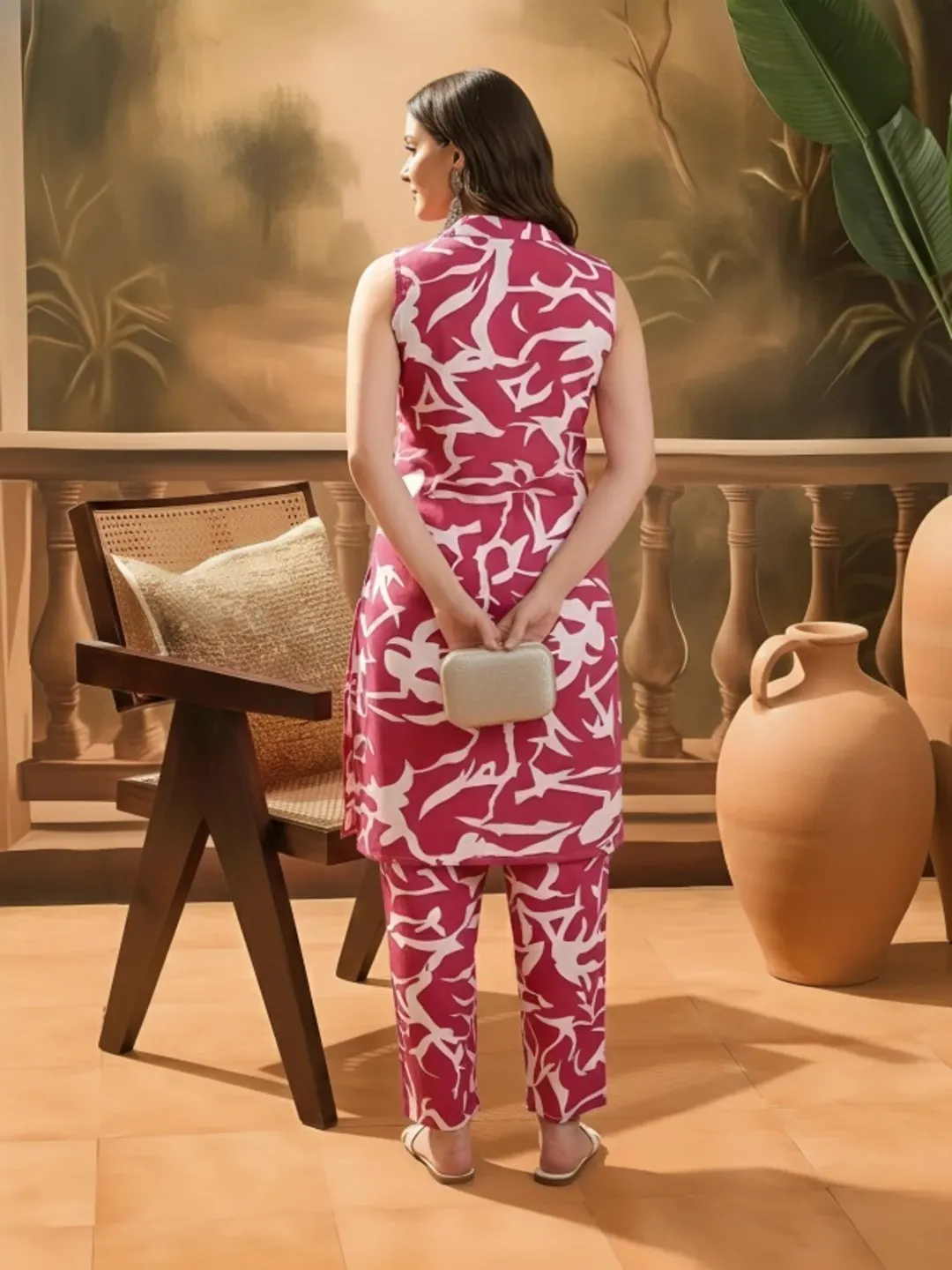 Women Printed Co-ord set Pink
