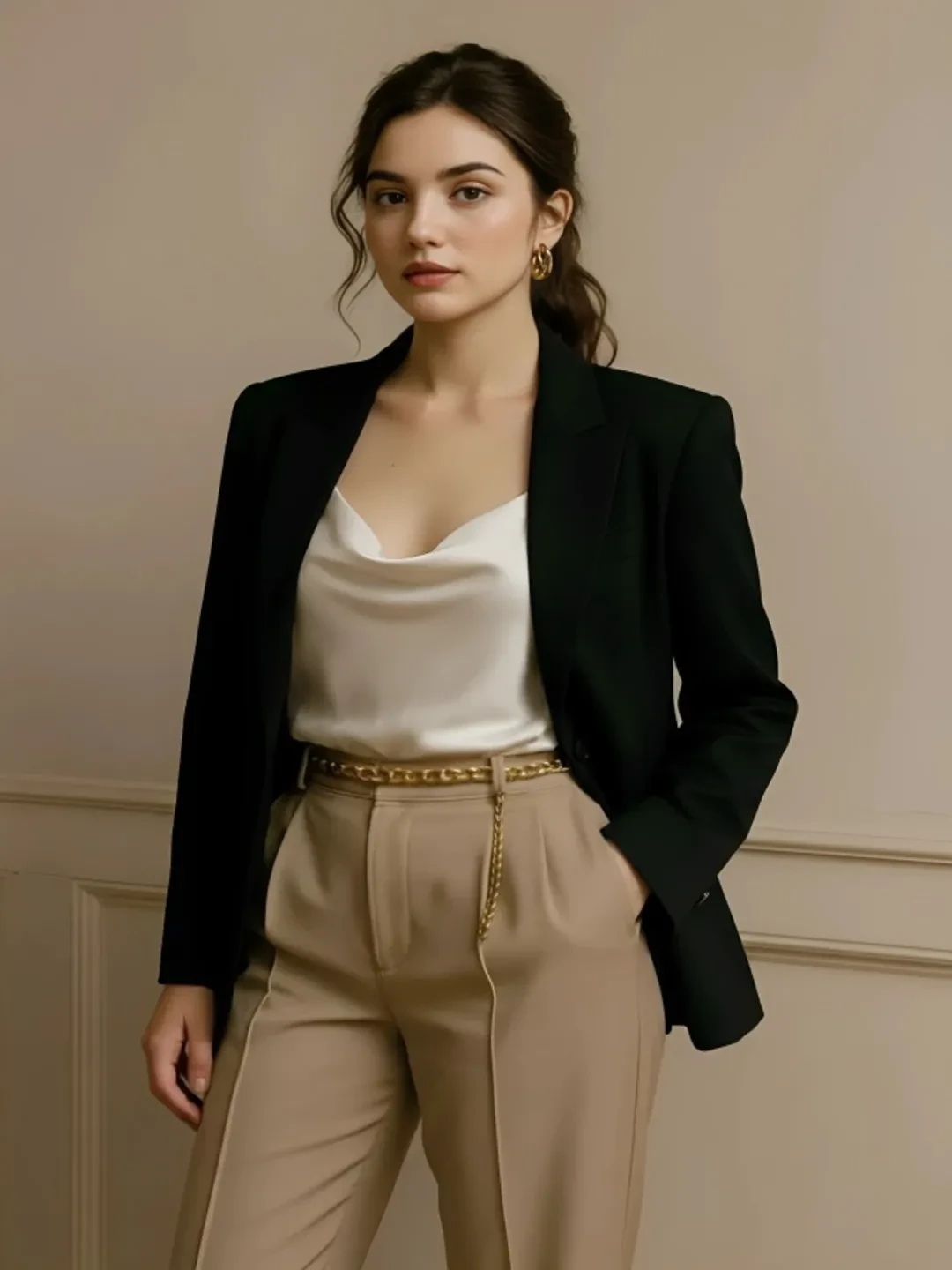 women classic black tailored office blazer