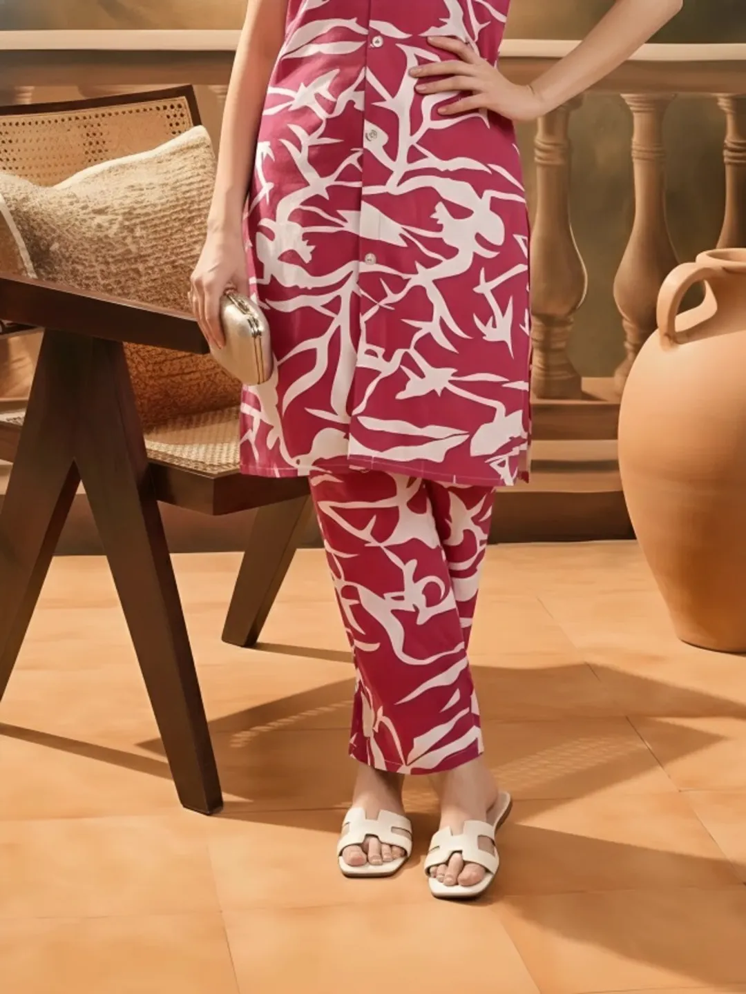 Women Printed Co-ord set Pink