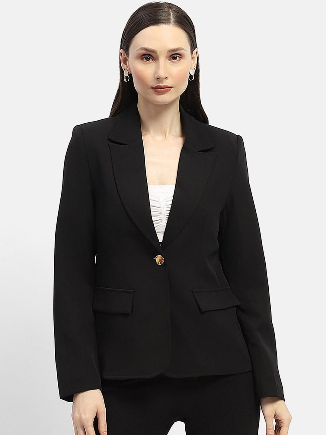 women classic black tailored office blazer
